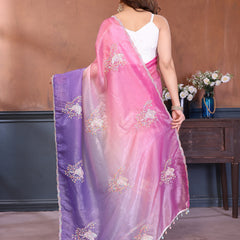 Pink Lavender Gold Crush Embroidered Designer Saree