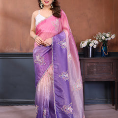 Pink Lavender Gold Crush Embroidered Designer Saree