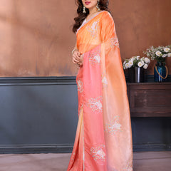 Pink Orange Gold Crush Embroidered Designer Saree
