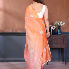 Pink Orange Gold Crush Embroidered Designer Saree