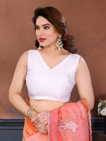 Pink Orange Gold Crush Embroidered Designer Saree