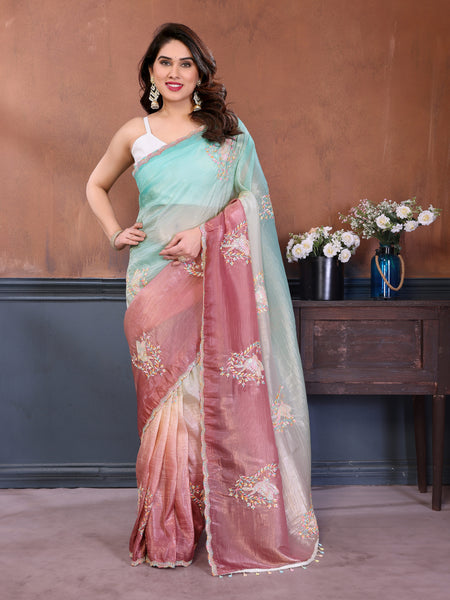 Rama Gold Crush Embroidered Designer Saree