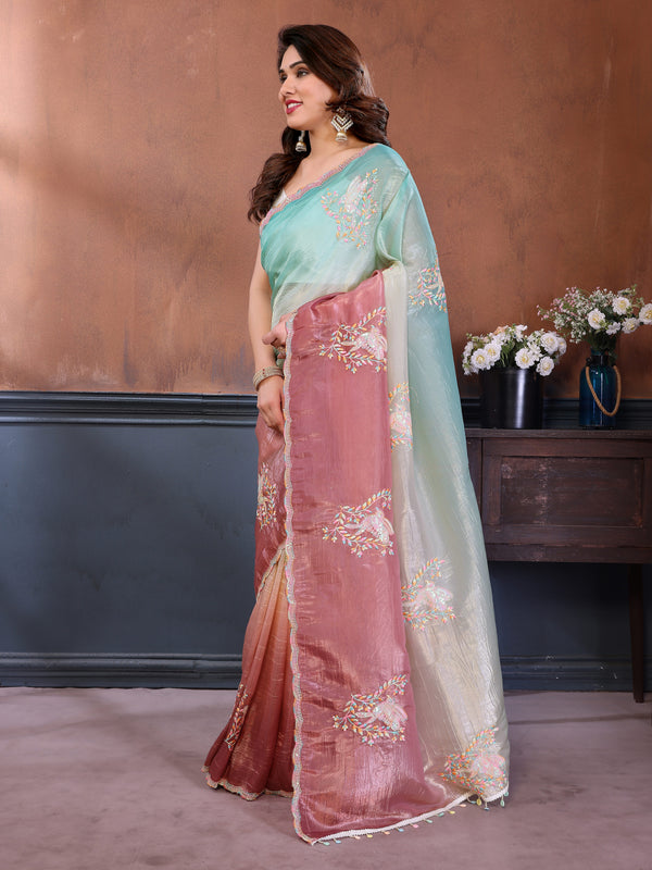 Rama Gold Crush Embroidered Designer Saree