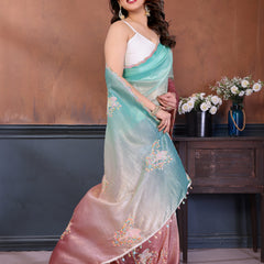 Rama Gold Crush Embroidered Designer Saree
