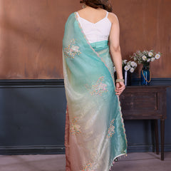 Rama Gold Crush Embroidered Designer Saree