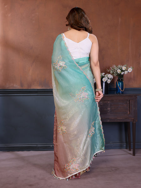 Rama Gold Crush Embroidered Designer Saree