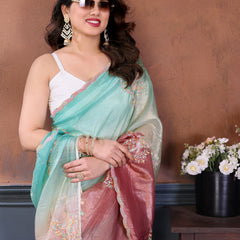 Rama Gold Crush Embroidered Designer Saree