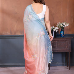 Rama Peach Gold Crush Embroidered Designer Saree
