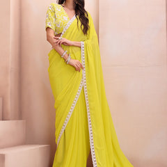Lemon Georgette Embroidered Designer Saree