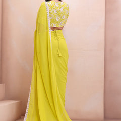 Lemon Georgette Embroidered Designer Saree
