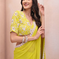 Lemon Georgette Embroidered Designer Saree
