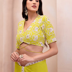Lemon Georgette Embroidered Designer Saree