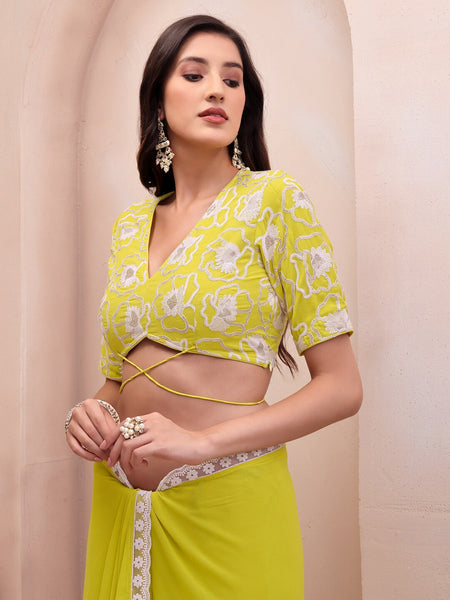 Lemon Georgette Embroidered Designer Saree