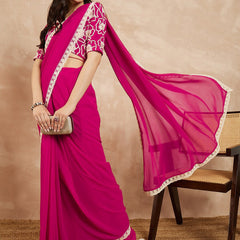 Pink Georgette Embroidered Designer Saree