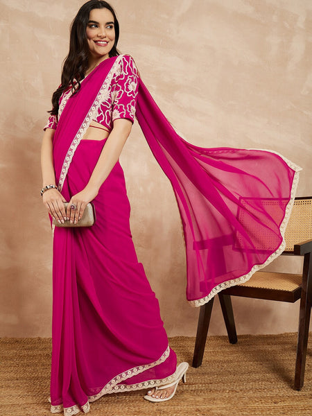 Pink Georgette Embroidered Designer Saree