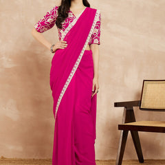 Pink Georgette Embroidered Designer Saree