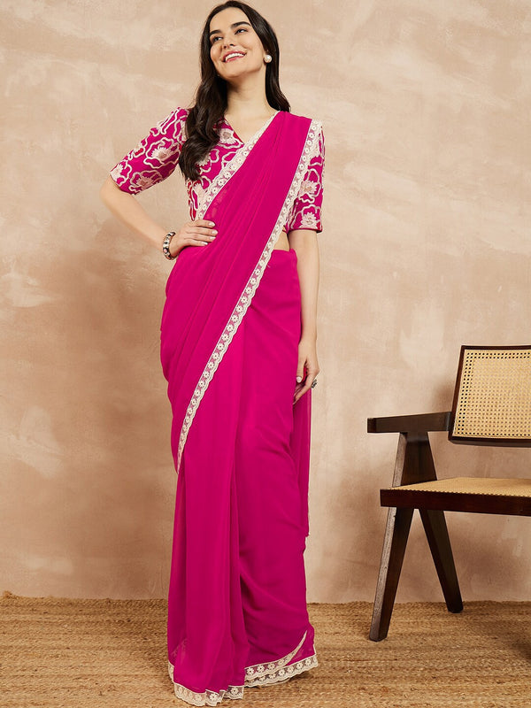 Pink Georgette Embroidered Designer Saree