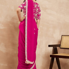 Pink Georgette Embroidered Designer Saree
