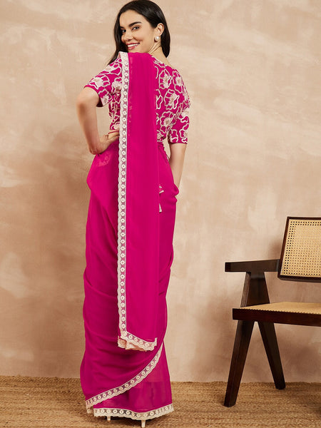 Pink Georgette Embroidered Designer Saree