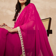 Pink Georgette Embroidered Designer Saree