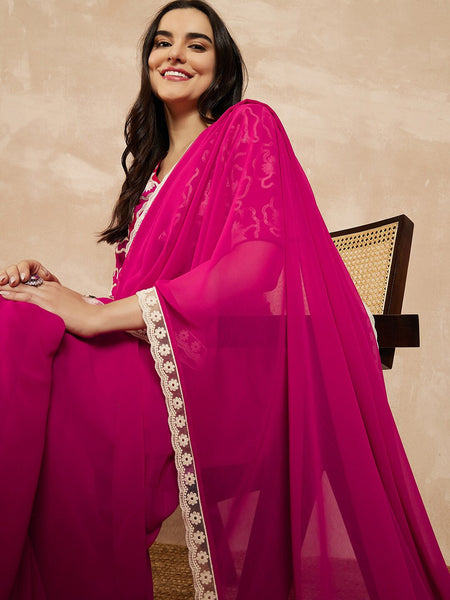Pink Georgette Embroidered Designer Saree