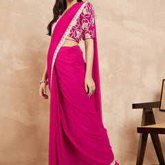 Pink Georgette Embroidered Designer Saree