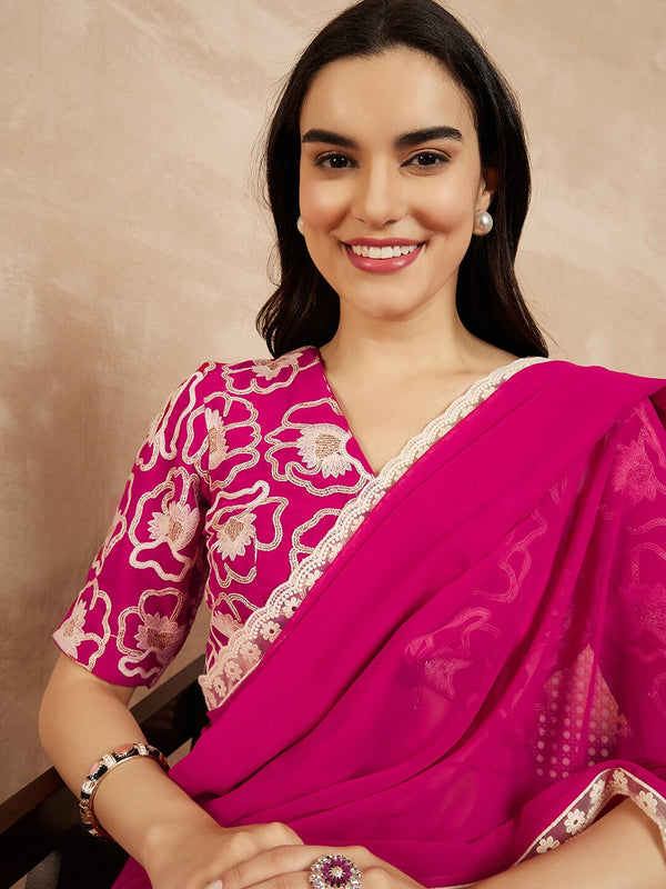 Pink Georgette Embroidered Designer Saree