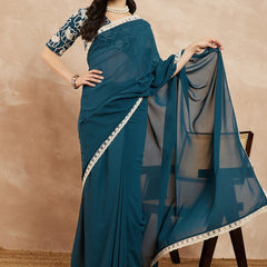 Rama Georgette Embroidered Designer Saree