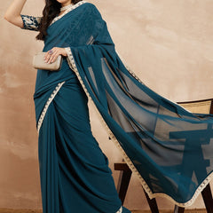 Rama Georgette Embroidered Designer Saree