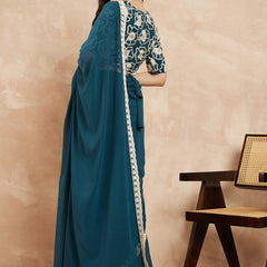 Rama Georgette Embroidered Designer Saree