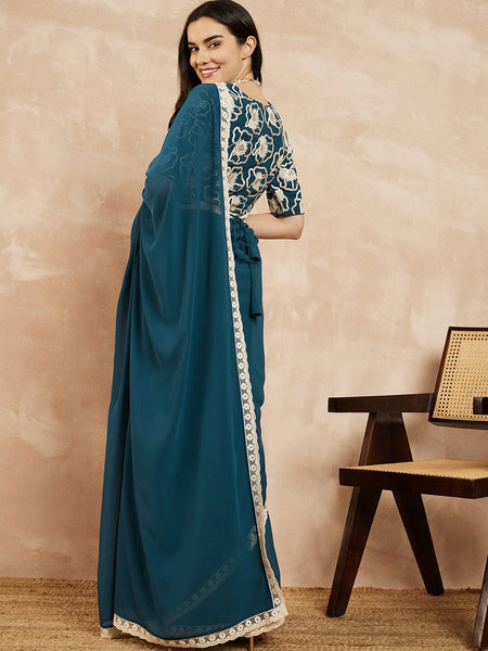 Rama Georgette Embroidered Designer Saree