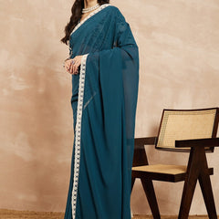 Rama Georgette Embroidered Designer Saree