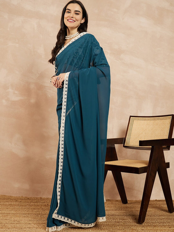 Rama Georgette Embroidered Designer Saree