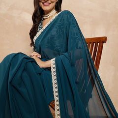 Rama Georgette Embroidered Designer Saree