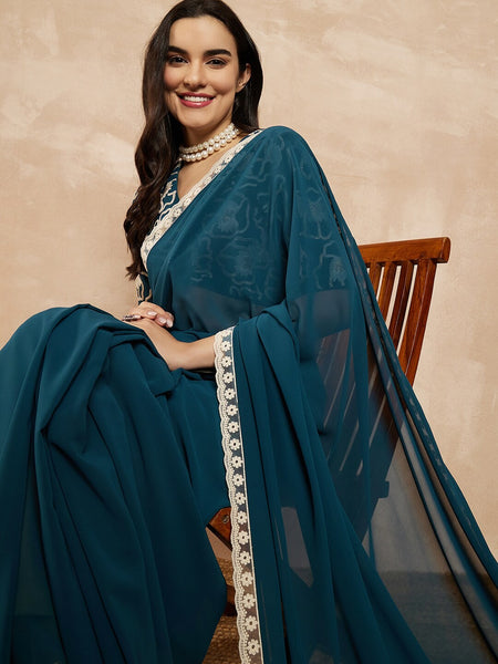 Rama Georgette Embroidered Designer Saree