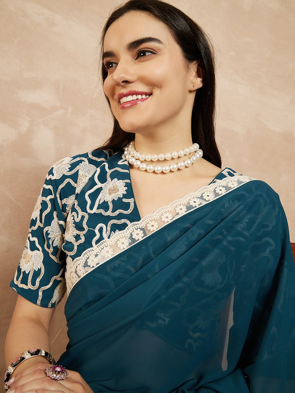 Rama Georgette Embroidered Designer Saree