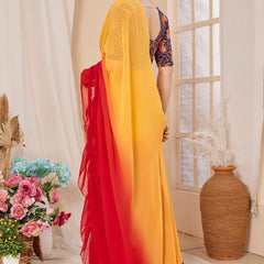 Red Orange Ruffle Georgette Saree