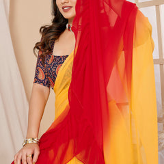 Red Orange Ruffle Georgette Saree