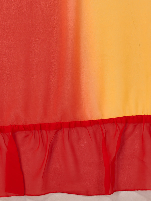Red Orange Ruffle Georgette Saree
