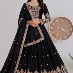 Embroidered Party Wear Semi-Stitched  Lehenga Choli Set (Black)