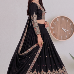 Embroidered Party Wear Semi-Stitched  Lehenga Choli Set (Black)