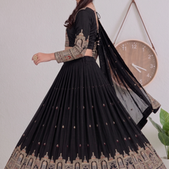 Embroidered Party Wear Semi-Stitched  Lehenga Choli Set (Black)
