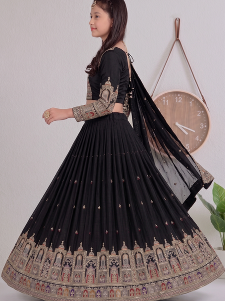 Embroidered Party Wear Semi-Stitched  Lehenga Choli Set (Black)