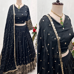 Embroidered Semi Stitched Lehenga Choli (Black)