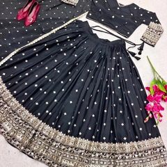 Embroidered Semi Stitched Lehenga Choli (Black)