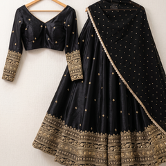 Embroidered Semi Stitched Lehenga Choli (Black)