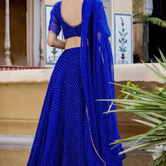 Leheriya Semi Stitched Lehenga & Crop Top (Blue)