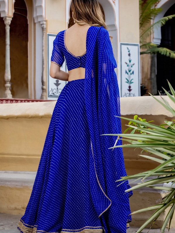 Leheriya Semi Stitched Lehenga & Crop Top (Blue)