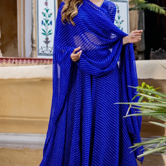 Leheriya Semi Stitched Lehenga & Crop Top (Blue)