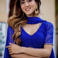 Leheriya Semi Stitched Lehenga & Crop Top (Blue)